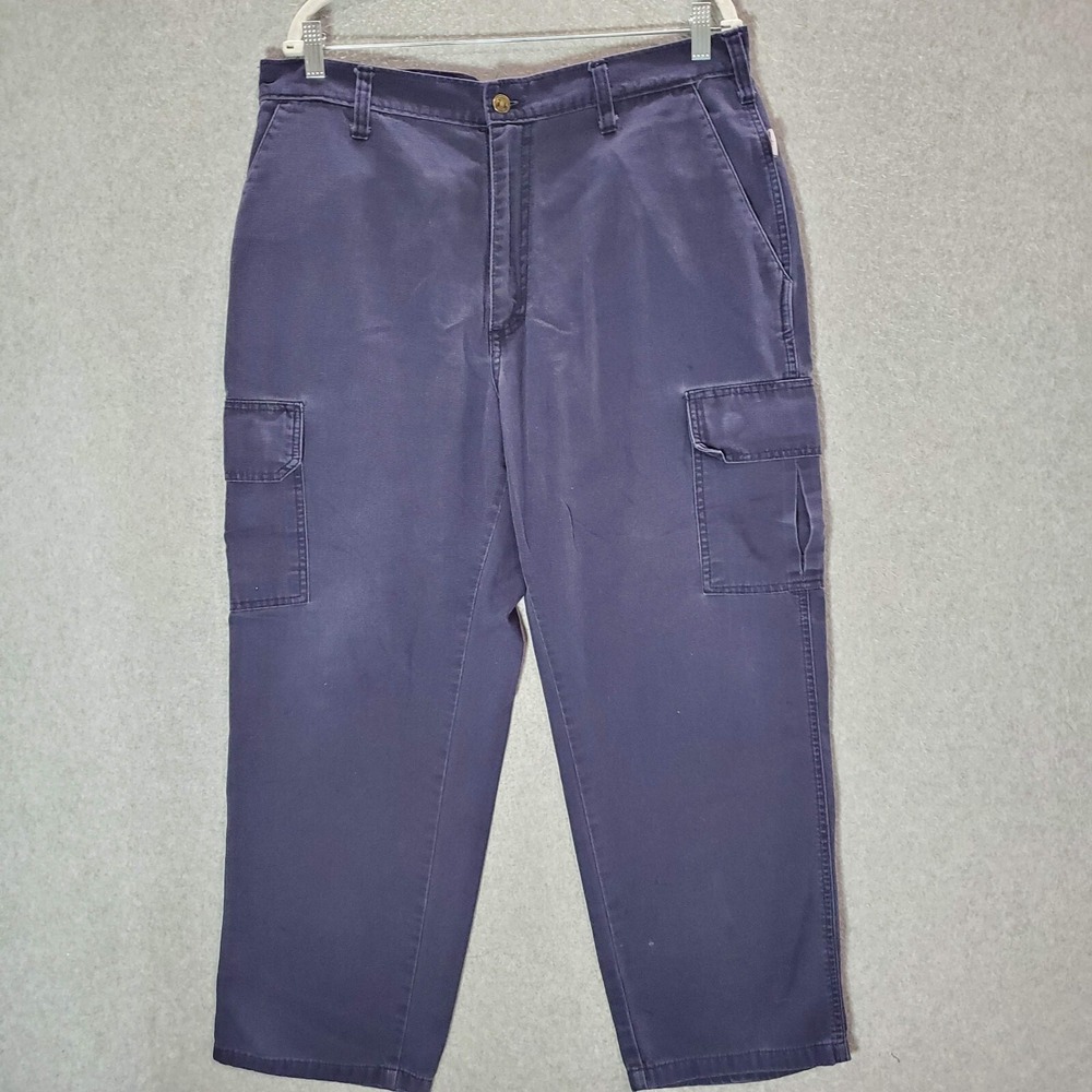 VINTAGE Tyndale Men Pants 38x32 Blue Cargo Flame Resistance Pockets 90s USA‎